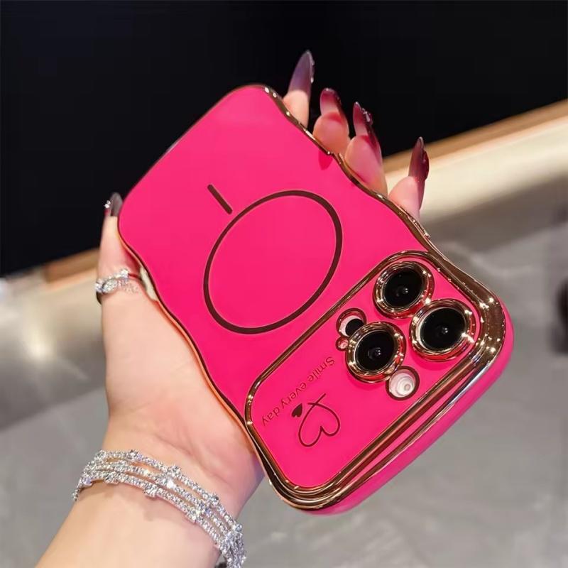 Modne etui Magsafe w kształcie serca z falą, galwanizowane, na iPhone 17 Pro Max 16E 15 14 13 12 11, magnetyczna bezprzewodowa osłona do ładowania