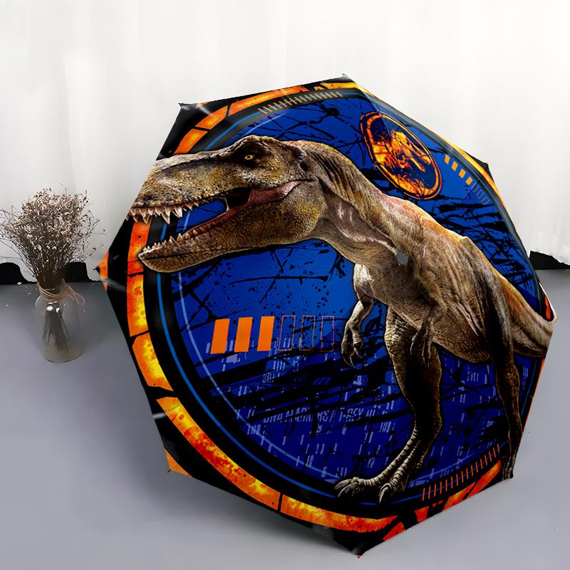 1pc Dragon, dinosaur pattern Umbrella Portable Folding Umbrella Iron Frame Hole Bone Structure Outdoor Home Umbrella