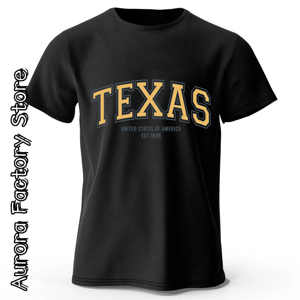 Texas Print T-Shirt Summer Men Cotton Tops Tees Male Fashion Letter Camiseta Short Sleeve Clothing American Vintage Streetwear