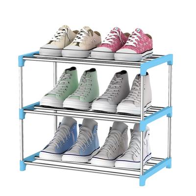 Scarpiera Organizzatore a 4 Piani Scaffale Porta Scarpe Multi-strato in Acciaio Inossidabile per Ingresso Porta Blu