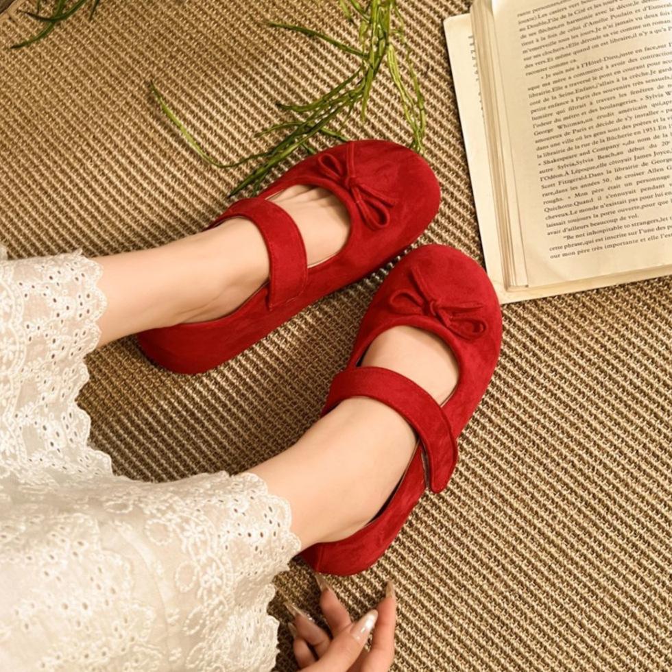Bow single shoes spring new thick-soled Mary Jane gentle wind with skirt lazy one pedal sweet single shoes woman