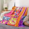 Bright Floral Mosaic Flannel Blanket Lightweight All Seasons Allergy Proof, for Sofas Beds Travel Camping Living Room Gift