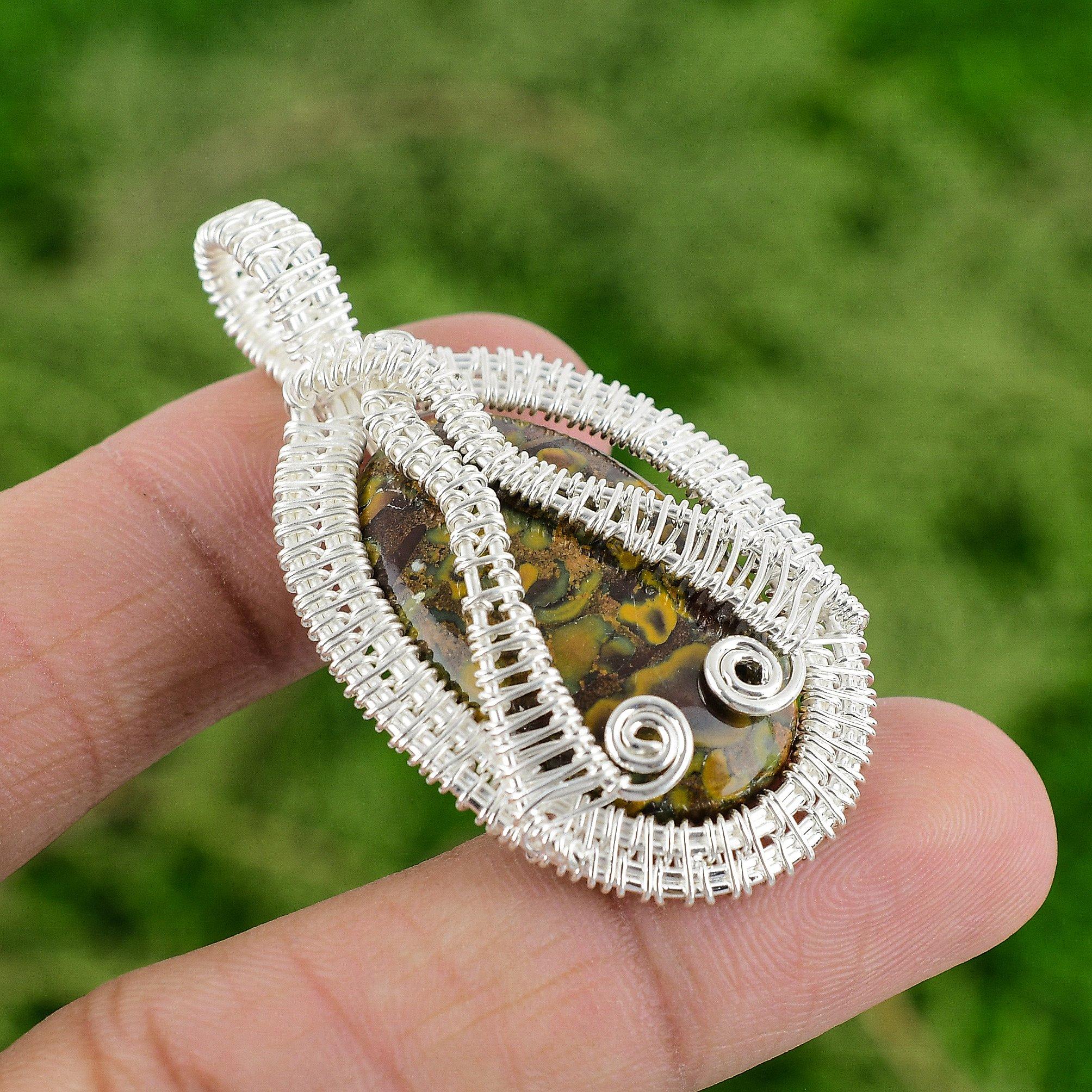 

Rhyolite Stone Sister Wedding Wire Wrap Bezel Pendant Jewelry Sterling Silver