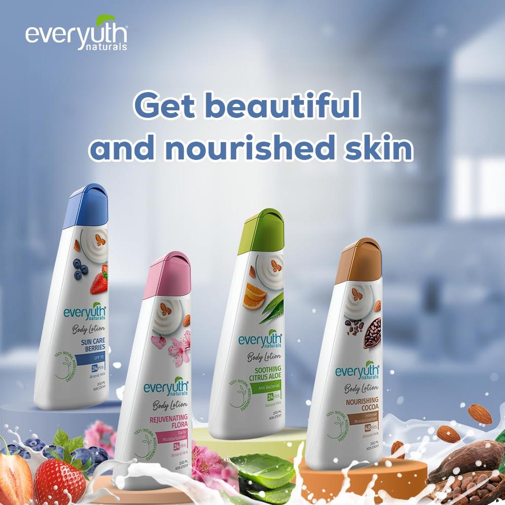 Everyuth Naturals Sun Care Berries Body Lotion 200ml With SPF 15 For 24 Hour Hydration, Soft Skin And Daily Moisturizing Protection