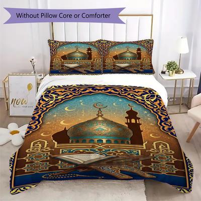 Ensemble de couette à motif musulman Housse de couette Taie d'oreiller Décoration de maison Cadeau d'anniversaire (1 * housse de couette + 2 * taie d'oreiller sans garnissage)129