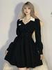 Korean Oversize 4Xl Black Dress Women Elegant LaAe Up Preppy Style Dress Casual Retro Turn Down Collar A Line Mini Dress