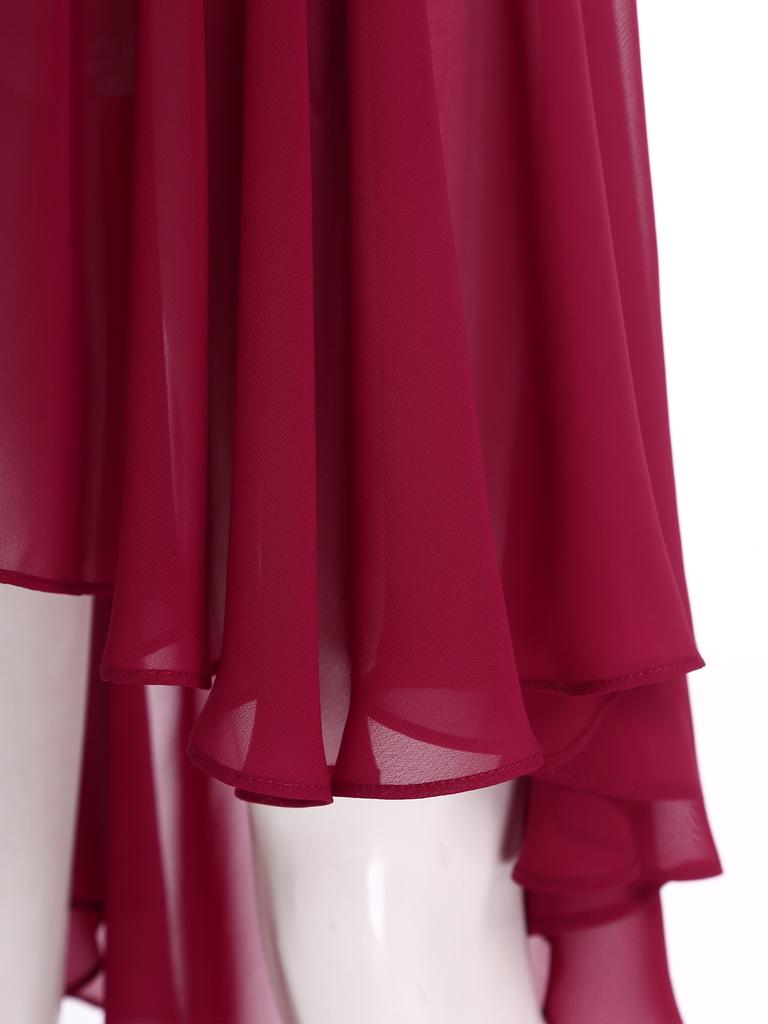 Damen High-Low-Saum Chiffonrock Elastischer Bund Unregelmäßiger Durchsichtiger Überwurf Strand Tanzkostüm