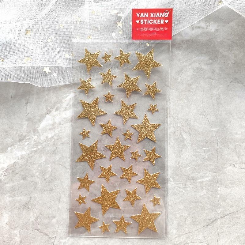 Gold Glitter Spark Heart Star Animal Cown DIY Stickers Self-adhesive New Year Gift for Kid Face Scrapbook Decora Bright Stickers