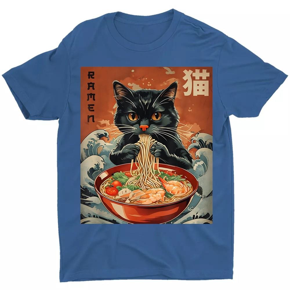Cat Ramen Japanese Funny Graphic Tees Kawaii Cat Anime Unisex T-Shirt