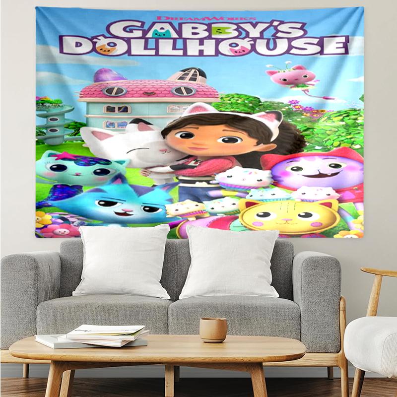 Gabby’s Dollhouse Print Tapestry, Backdrop, Easy Setup, Ideal for Bedroom, Office & Living Room, with Aesthetic Wall Hanging Decor.