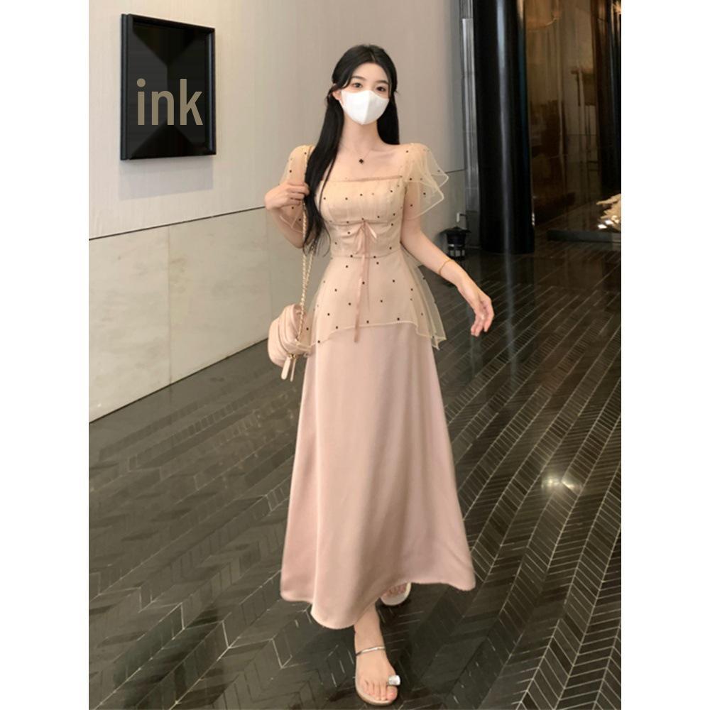 

Romantic Polka Dot Mesh Patchwork A-line Dress for Women - 2025 Spring Collection L (100-110 jin)