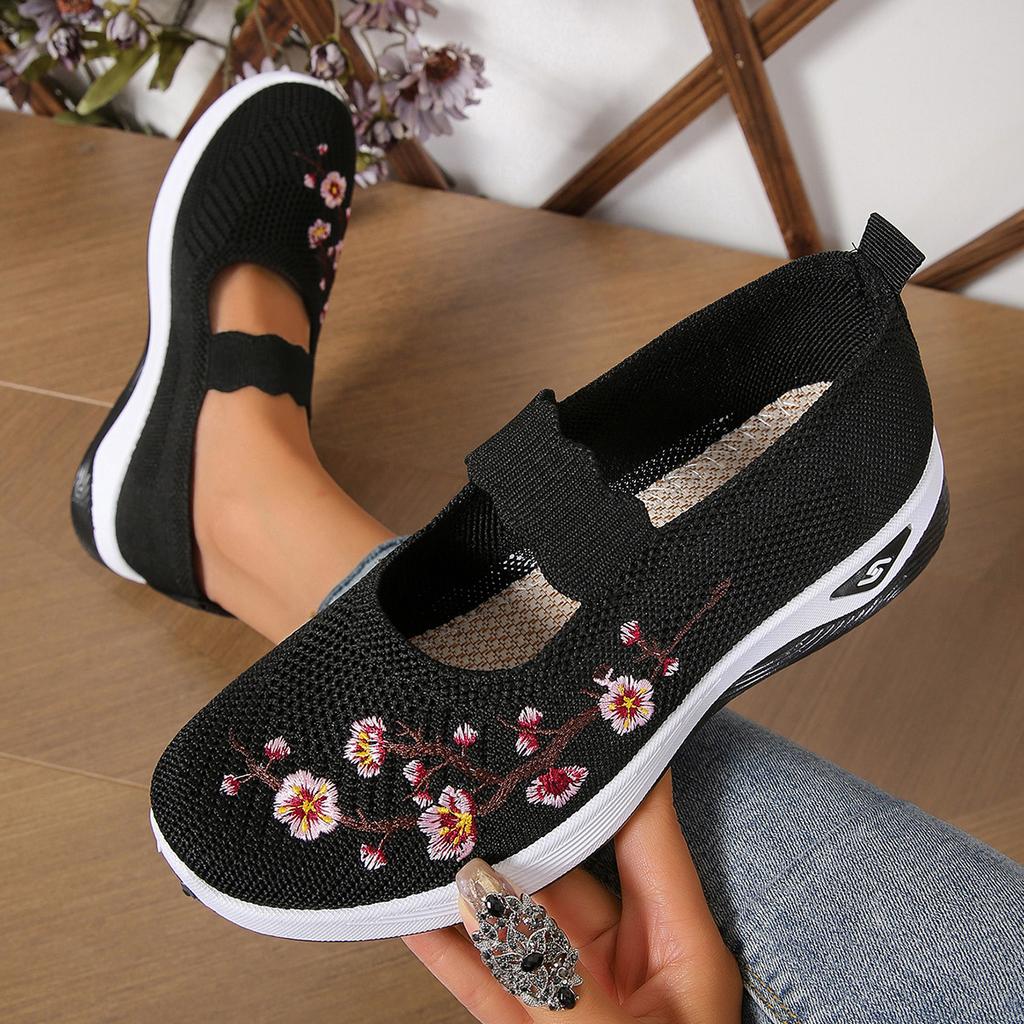2024 Casual Shoes for Women Flat Ladies Shoes Non-slip Soft Sole Loafers Breathable Mesh Embroidery Comfort Lightweight Sneakers