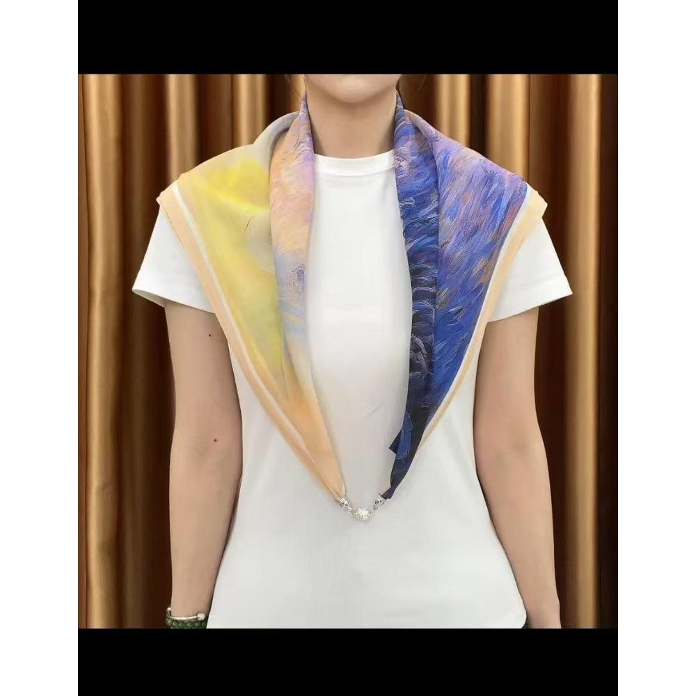 

Магнитный Имитация Шелка 70 см Маленький Квадратный Шарф Женский Весенний Корейская Версия Живопись Маслом Шелковый Шарф Универсальный Шарф Элегантное Украшение 60-80cm