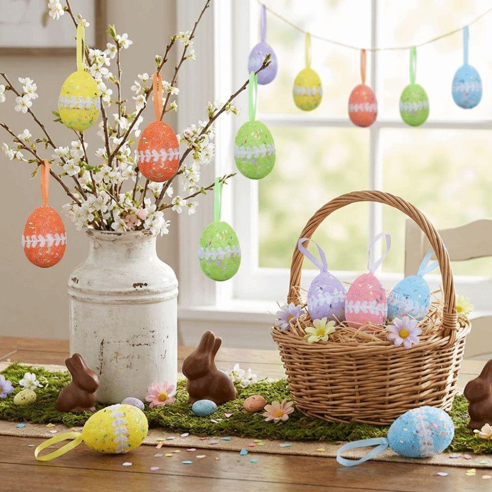 6Pcs DIY Craft Fake Easter Eggs Colorful Eggs Hanging Ornaments  Easter Party