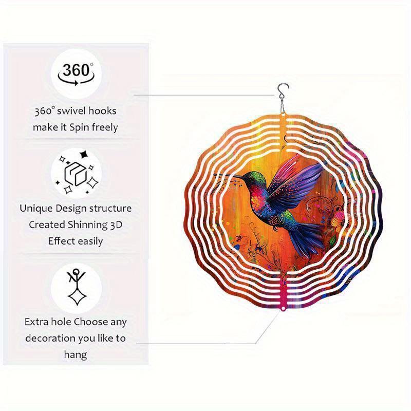 10 Zoll Hängender Windspinner mit 360-Grad-Haken für Balkon-Gartendekor Frühling Sommer Außendekoration