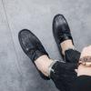 Doudou shoes men's casual black leather shoes one-pedal driving loafers men's shoes 2024 new spring shoes
