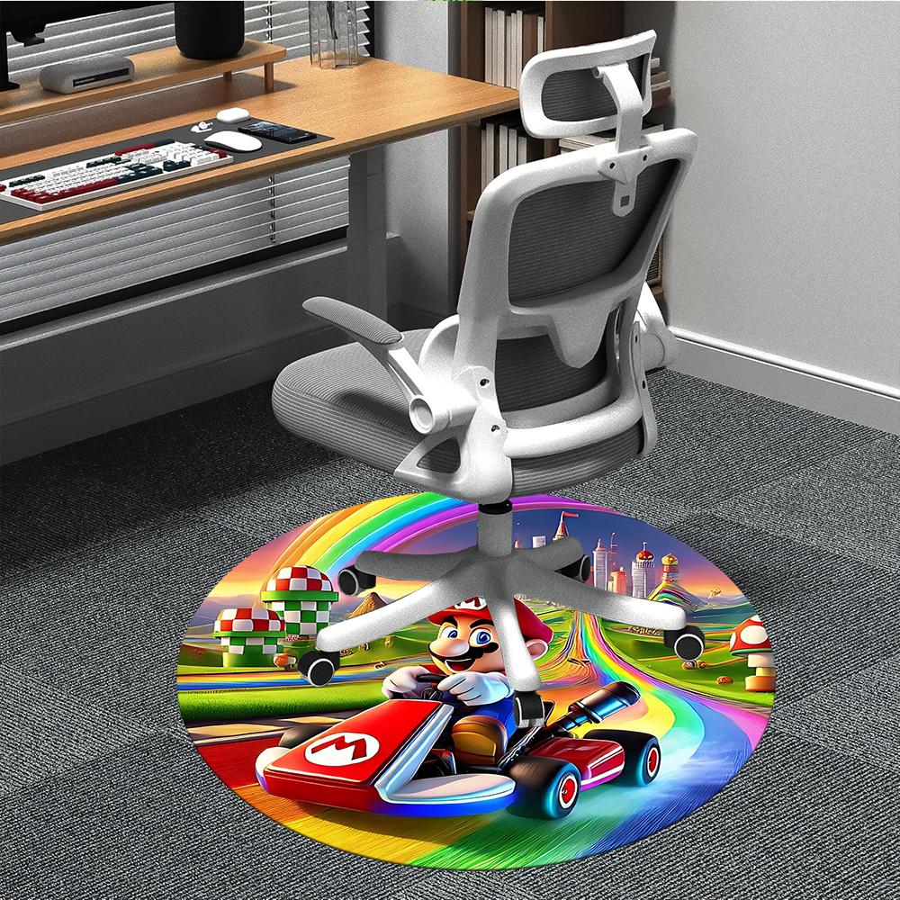 

1pc Mario Kart Rainbow Road Office Round Area Rug, Indoor Mat Suitable For Office, Under Office Chairs Bedroom Living Room Home Decor, Room Deco 80cm