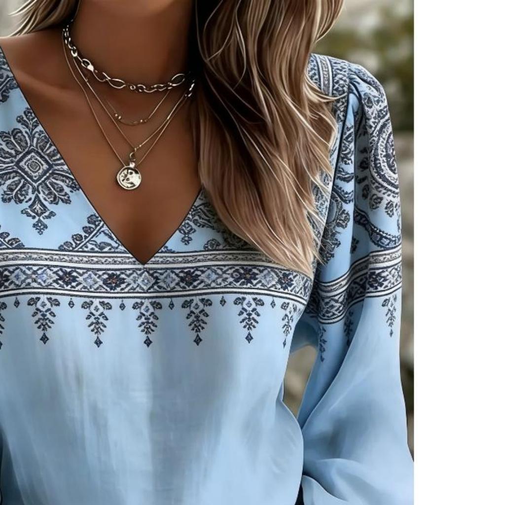 Retro Western Print V-Ausschnitt Hemd, lässiger Stil, Date Hemd, schönes Hemd für Damen am Valentinstag, geeignet für Treffen im Freien