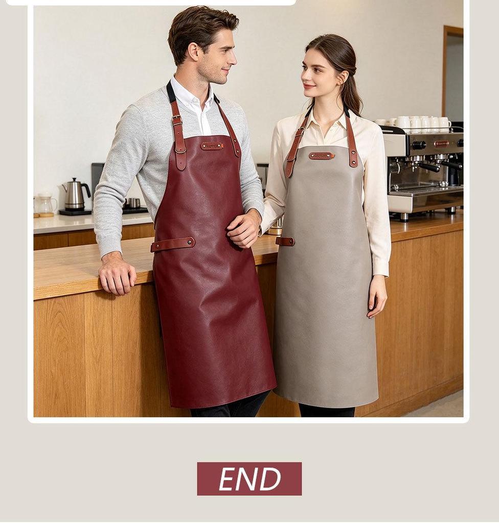 Waterproof PU Leather Hanging Neck Apron - Oil-Proof BBQ & Barista Style