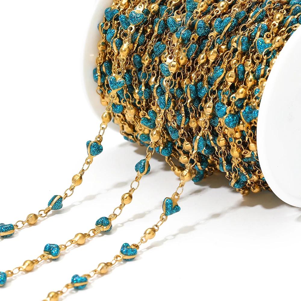 1 Meter Stainless Steel Beads Heart Enamel Chains Bulk for DIY Jewelry Earrings Making Necklaces Supplies Bracelets Accessories