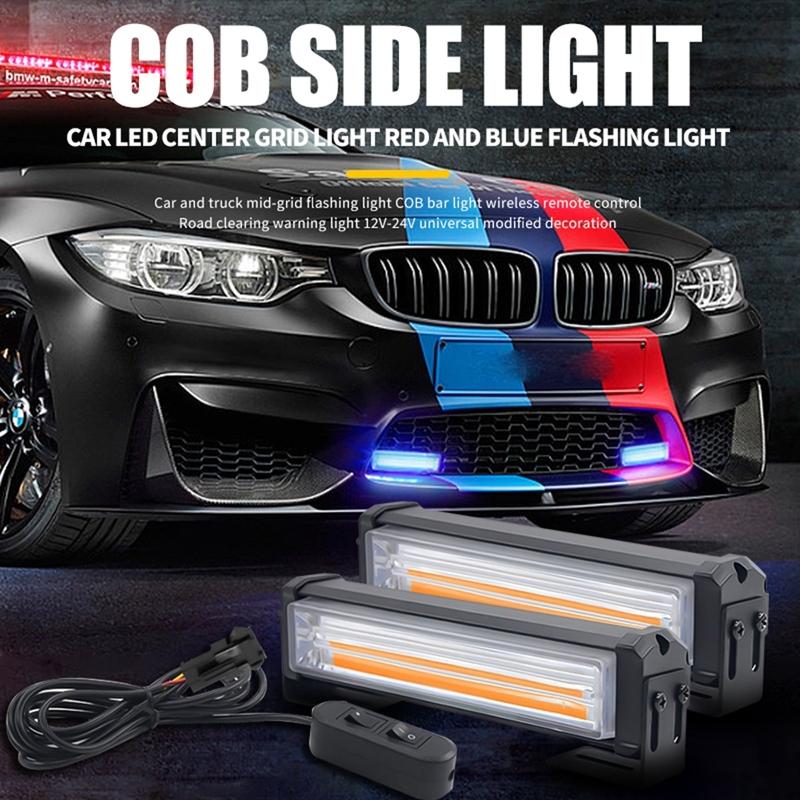 2 in 1 COB Grille Strobe Light 12V Police Strobe Flashing Beacon Blue Red Amber Warning Lights for Vehicles Car Van SUV Offroad