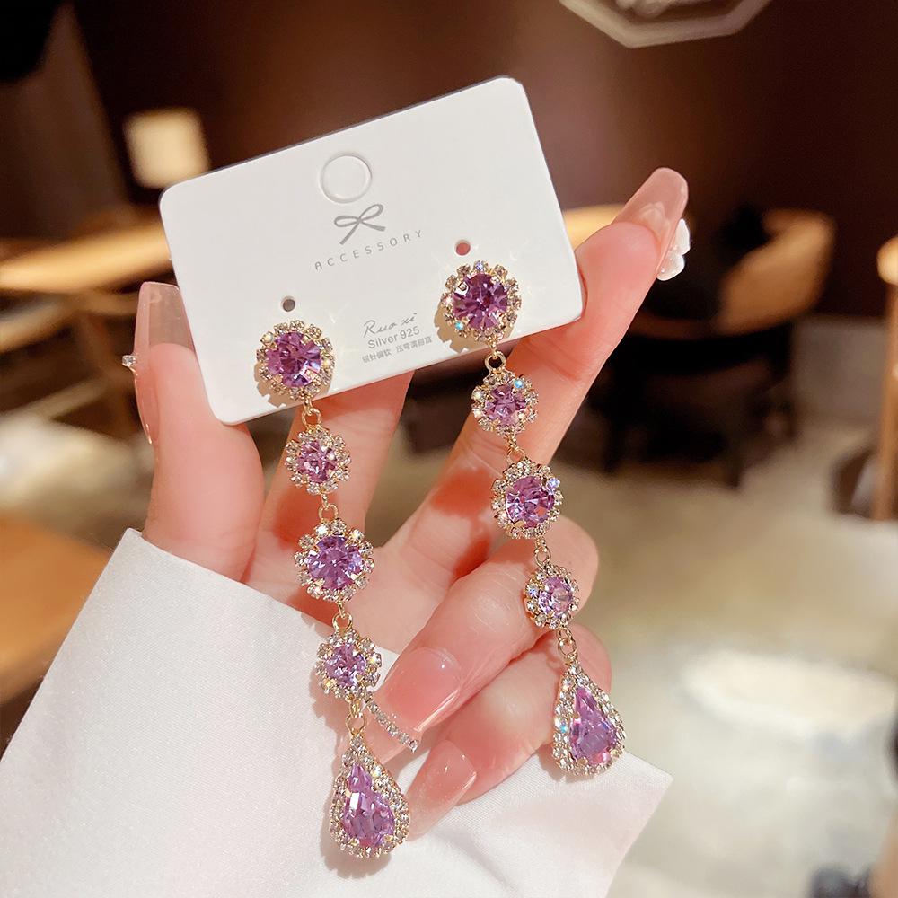 925 Silver Needle Zircon Tassel Earrings - Women s Fashion Studs, Korean Style, High Quality, Exaggerated Design
