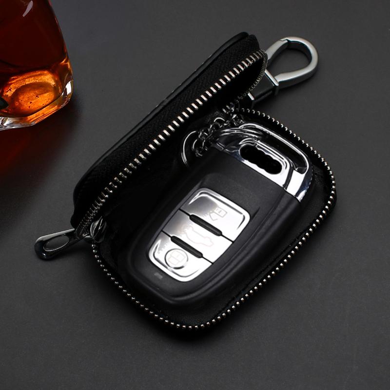 Leather Car Key Case Zipper Keychain Wallets General Keyring Bag For Mitsubishi ASX Outlander 3 Lancer 9 10 Mirage L200 Pajero 4