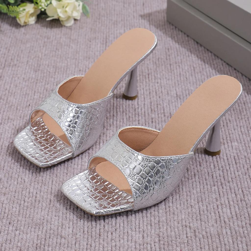 Neue Mode Sommer Damen Slipper Eckige Zehenpartie Damen Pantoletten Sexy Hohe Absätze Sandalen Weiblich Designer Frau Dinnerparty Schuhe
