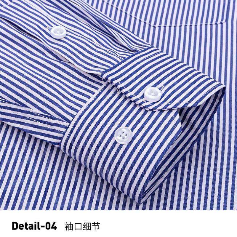 6XL Work Blue White Shirt Long Sleeves Men Formal Shirt Long Sleeve Office Solid Color Classic Striped Fashion Business Pocket