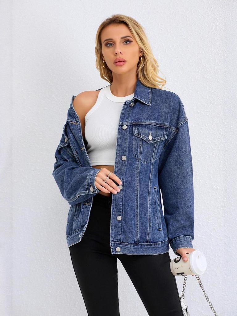 Modische Damen Oversize Lockere Denim Truckerjacke
