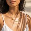 Vnox Gold Color Shell Sun Flower Charms Pendant Necklace for Women, Turquoise Clavicle Chain Summer Vacation Beach Party Jewelry