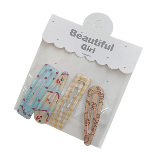 

4Pcs Girl Hairpins Colorful Fruit Plaid Printing Strong Grip Bang Hair Pins Sweet Style BB Hair Clips Hair Accessories A
