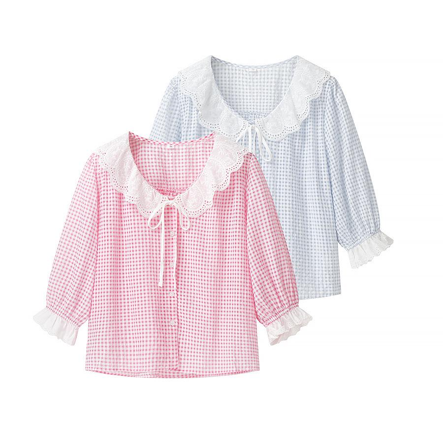 Spring 2025 Women's Fashion: European & American Style Peter Pan Collar Embroidered Shirt