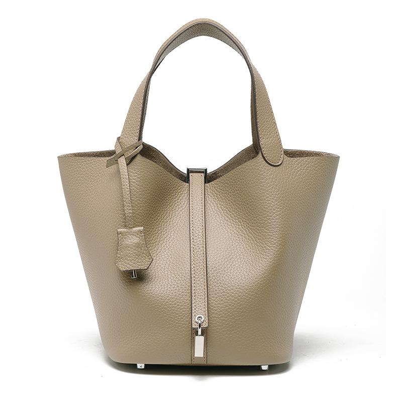 [New] High-quality First-layer Cowhide Niche Vegetable Basket Handbag Female, Genuine Leather Large-capacity High-end Bucket Bag