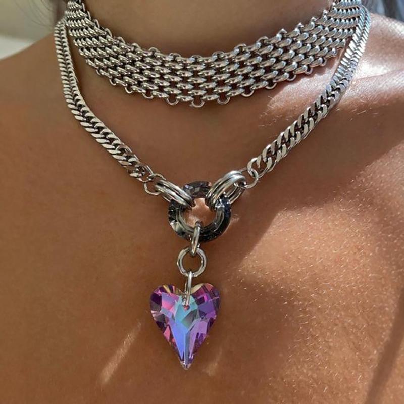 Bunte Edelsteine Liebesherz Choker Halskette Verstellbare Länge Halskette Handgefertigter Schmuck Zubehör für Teenager-Mädchen