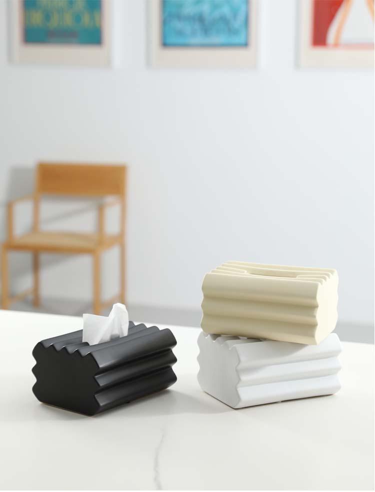 Nordic Light Luxury Striped Ceramic Tissue Box Ornament Tissue Storage Box Creative Design Sense Home Tea Table Decoration