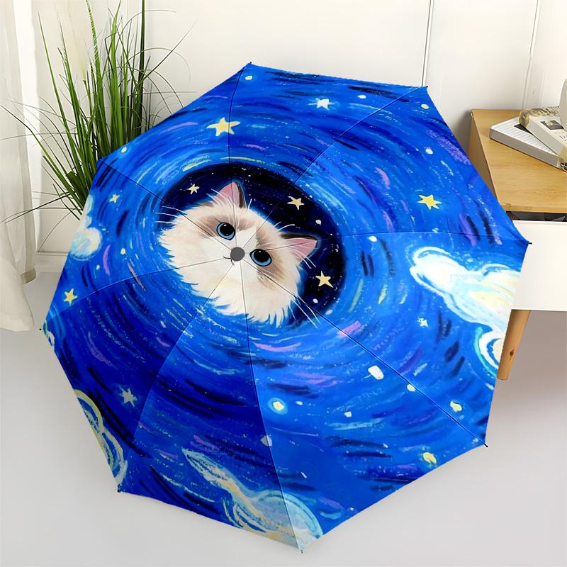 

1pc Whimsical Cosmic Cat Whiskers Umbrella with Plastic Handle,Vibrant Cartoon Pattern,Multi-functional UmbrellaPT100