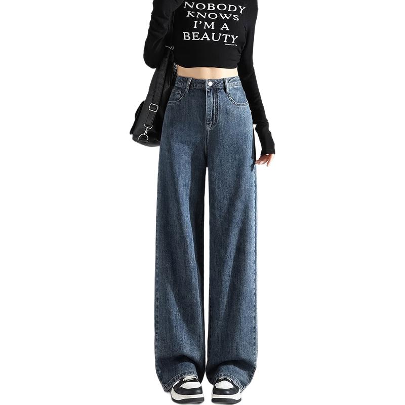 

TonLion 2024 Women s Dark Denim Fleece-Lined Straight-Leg Jeans 27