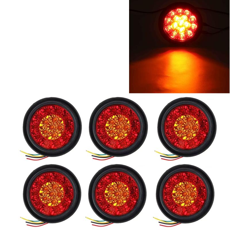 

6PCS 4 Round Truck Tail Light Taillight 16LED Turn Signal Stop Lamp Indicator Rear Brake Light 12V 24V Side Marker Lights