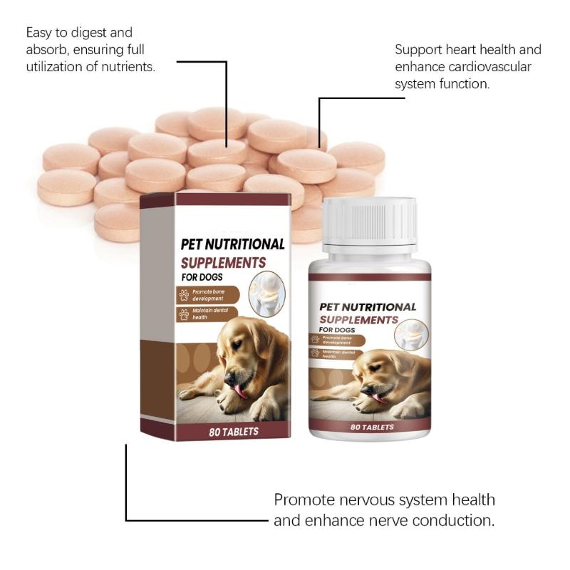 Dog Calciums Supplement Tablets 80Counts Joint Support Supplement Bone Health Improvement for Various Breeds Dogs