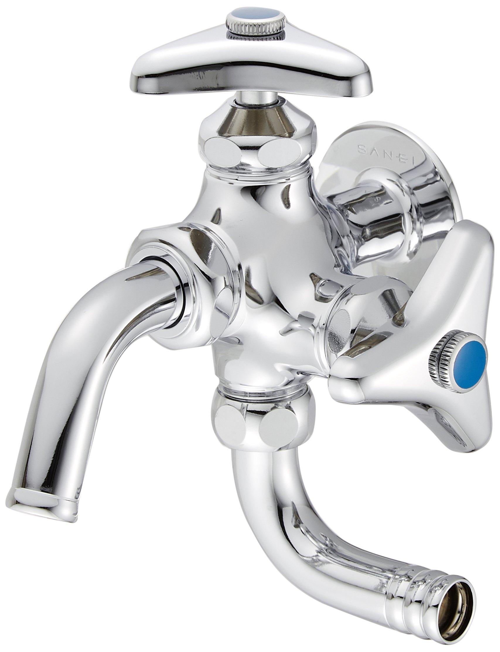 

SANEI F12A-13 Universal Two-Port Horizontal Water Faucet for Sprinklers, 13cm Nominal, Sprinkler Hose Connection, Rotating Outlet Pipe