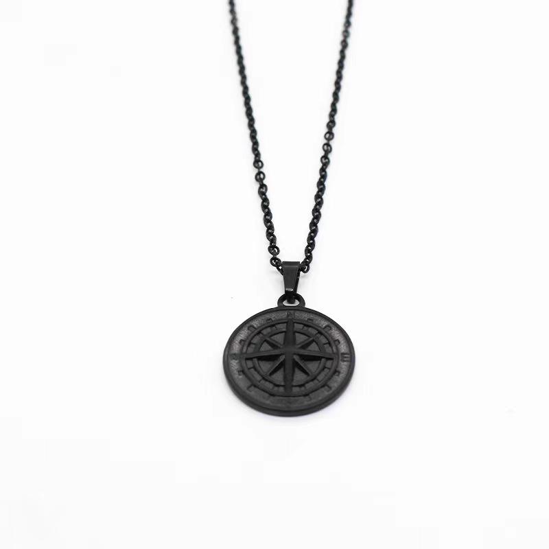 Men's Hip Hop Stainless Steel Compass Pendant Necklace New 18K Gold Coin with Diamond Hiphop Fashion Chain Charm Jewelry