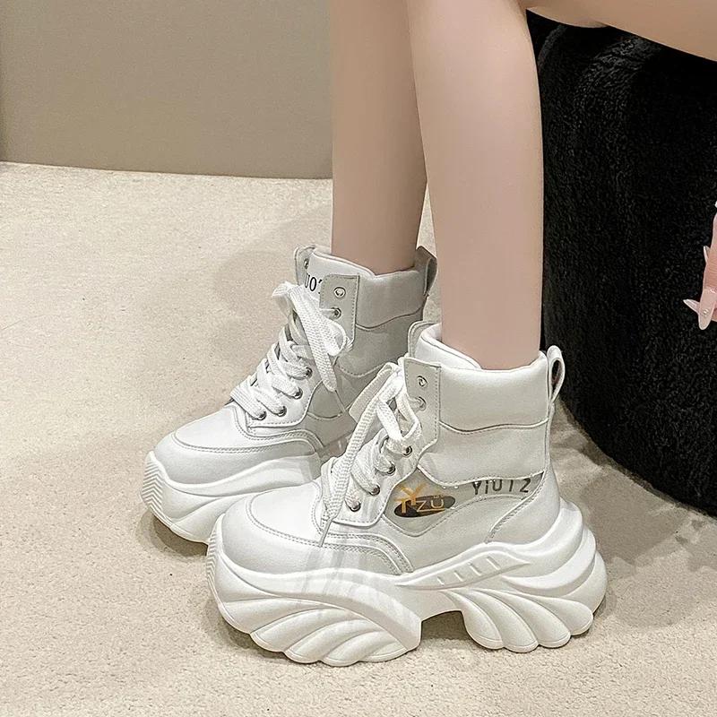 Mode Damen Winter Flats Plateau Sport Stiefeletten PU Leder Schnürung Mode Casual Laufschuhe Damen Neuer 2025 Trend Komfort Stiefel