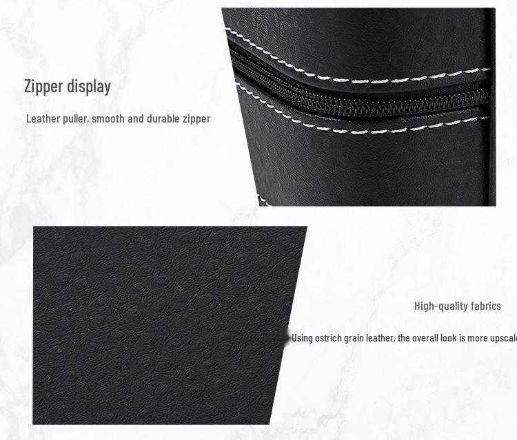 Portable Black and Blue-Gray Leather Zipper Watch Box with 6, 10, or 12 Slots - Flip-Top Jewelry Storage