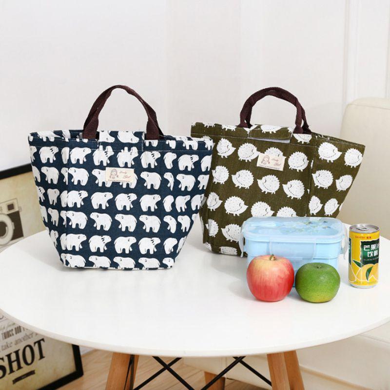 Charming Hedgehog And Whale Canvas Cooler Lunch Bag With Thermal Insulation
