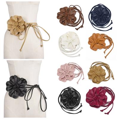 Ceinture à fleurs style bohème pour femmes et filles, en similicuir, motif floral, fine, pour robe de mariée