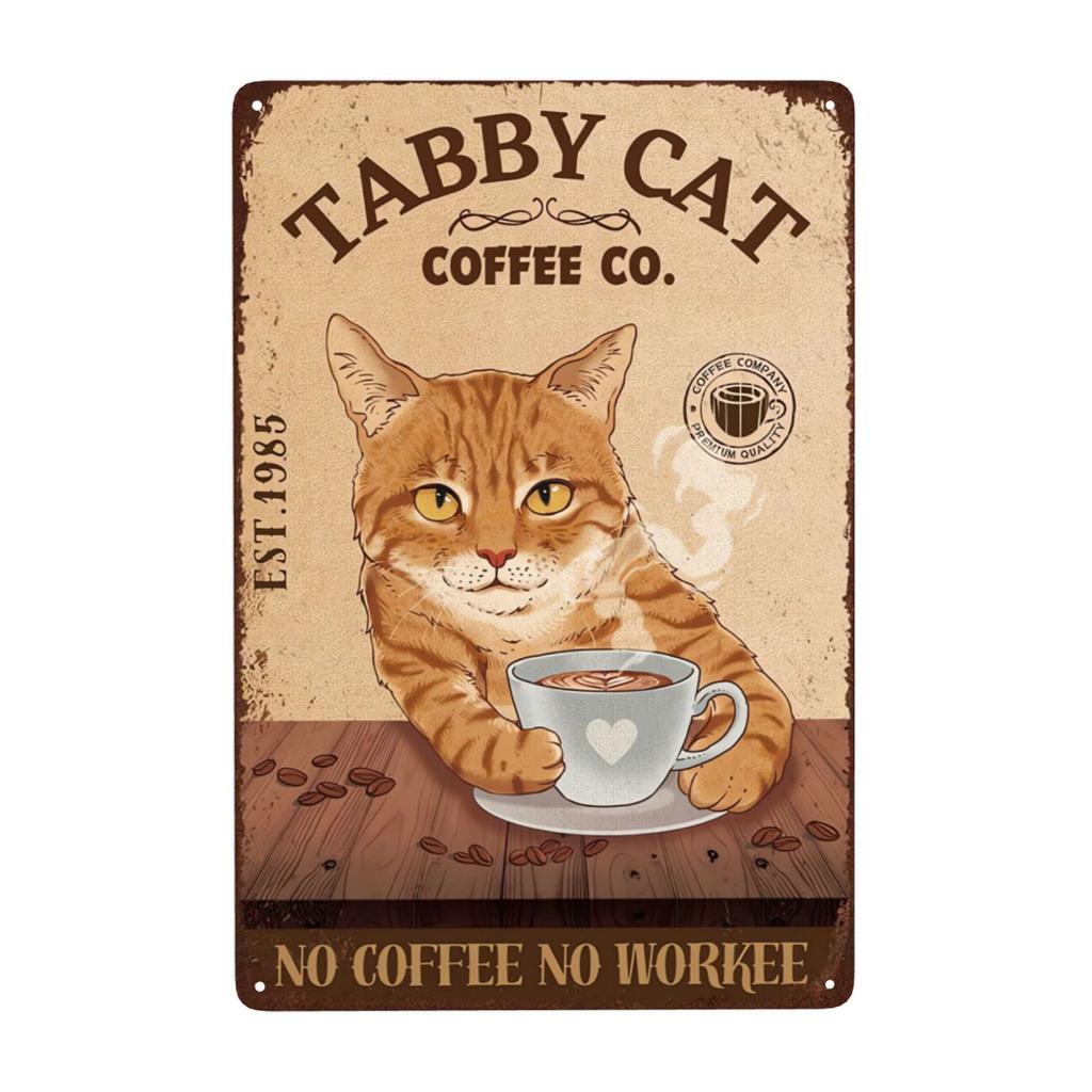 Mfoever Retro Cat Coffee Metal Sign Vintage A Coffee A Day Keeps The Grumpy Away for Home Coffee Shop Bar Wall Decor X Inch
