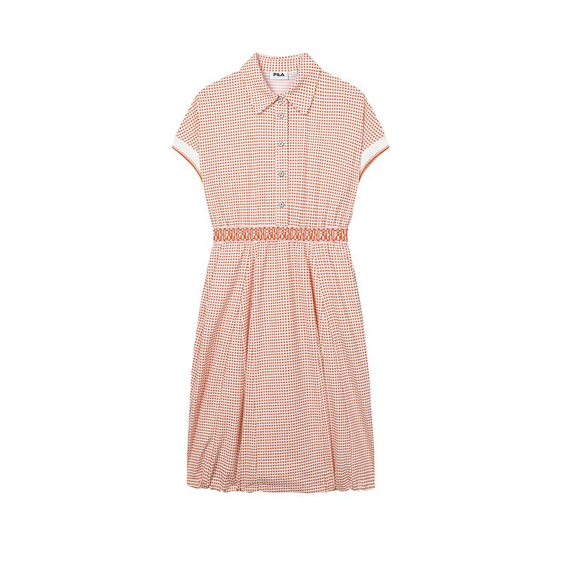 Fila SS24 Emerald Series Fashion Casual Comfortable Knitted Short Sleeve Dress Women Dresses Orange F11W424315FOR