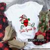 Casual Cute Cartoon Christmas Santa Graphic Female T-Shirt 90S Funny Summer Tees Loose White Blouse Short Sleeve O-Neck Crop Top