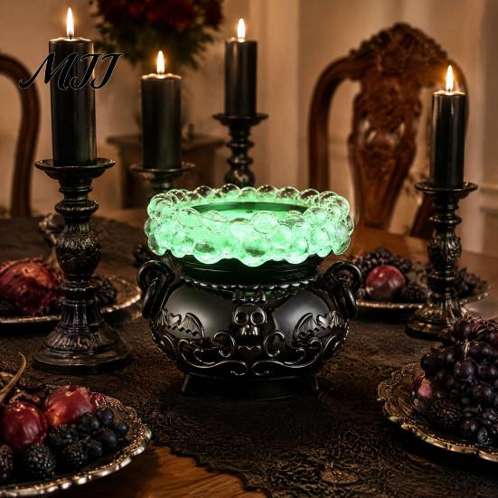Halloween Cauldron Decorations LED Bubble Light Decor, Color Changing Witch Potion Lamp with Simmering Display Purple Light, Spooky Gothic Tabletop